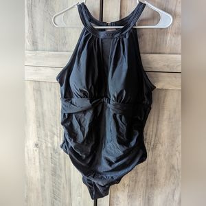Women's Black Tummy Control One Piece Swimsuit with Mesh Cutouts Size XXL